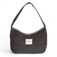 DE LA MUR Dana zigzag jacquard shoulder bag in black and beige, front view