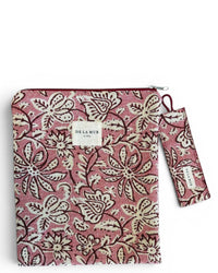 DE LA MUR Came floral jacquard book cover in pink with matching bookmark, front view