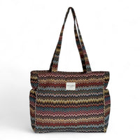 DE LA MUR Monte zigzag jacquard zippered tote bag in Missoni-style colors, front view
