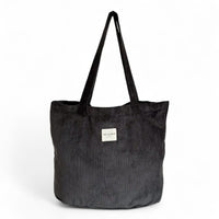 DE LA MUR Boni corduroy tote bag in gray, front view