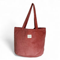 DE LA MUR coral corduroy large tote bag, front view