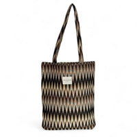 DE LA MUR Skan medium tote bag in brown and beige chevron jacquard, front view