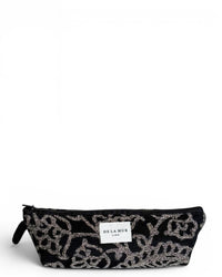 DE LA MUR Teide floral jacquard pencil case in beige and black, front view