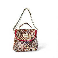 DE LA MUR Onda geometric jacquard lunch bag with pink trim, front view