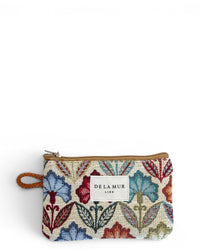 DE LA MUR Flora floral jacquard coin purse in beige and multicolor, front view