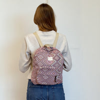 Model with the DE LA MUR Geometric Jacquard Backpack – Pink & Lilac (Nana)