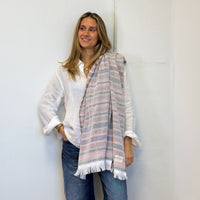 Model with the DE LA MUR Striped Towel – Pink & Gray (Atalis)