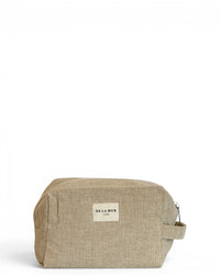 DE LA MUR textured striped squared makeup bag in mustard, front view