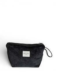 DE LA MUR Boni corduroy large makeup bag in dark gray, front view