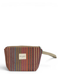 DE LA MUR Maria large makeup bag in beige multicolor jacquard stripes, front view