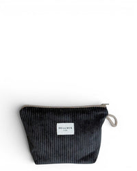 DE LA MUR Boni corduroy makeup bag in charcoal gray, front view
