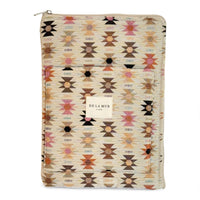 DE LA MUR Royal geometric jacquard padded laptop bag in pink and orange, front view