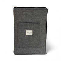 DE LA MUR Sinay jacquard padded laptop bag in black and gray, front view