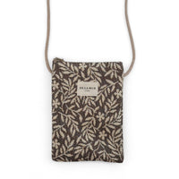 DE LA MUR Plan phone sleeve in beige and gray floral jacquard with crossbody cord, front view
