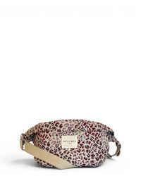 DE LA MUR leopard print jacquard fanny pack in talco, front view with crossbody strap