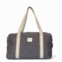 DE LA MUR Sinay striped jacquard sports bag in dark gray, front view