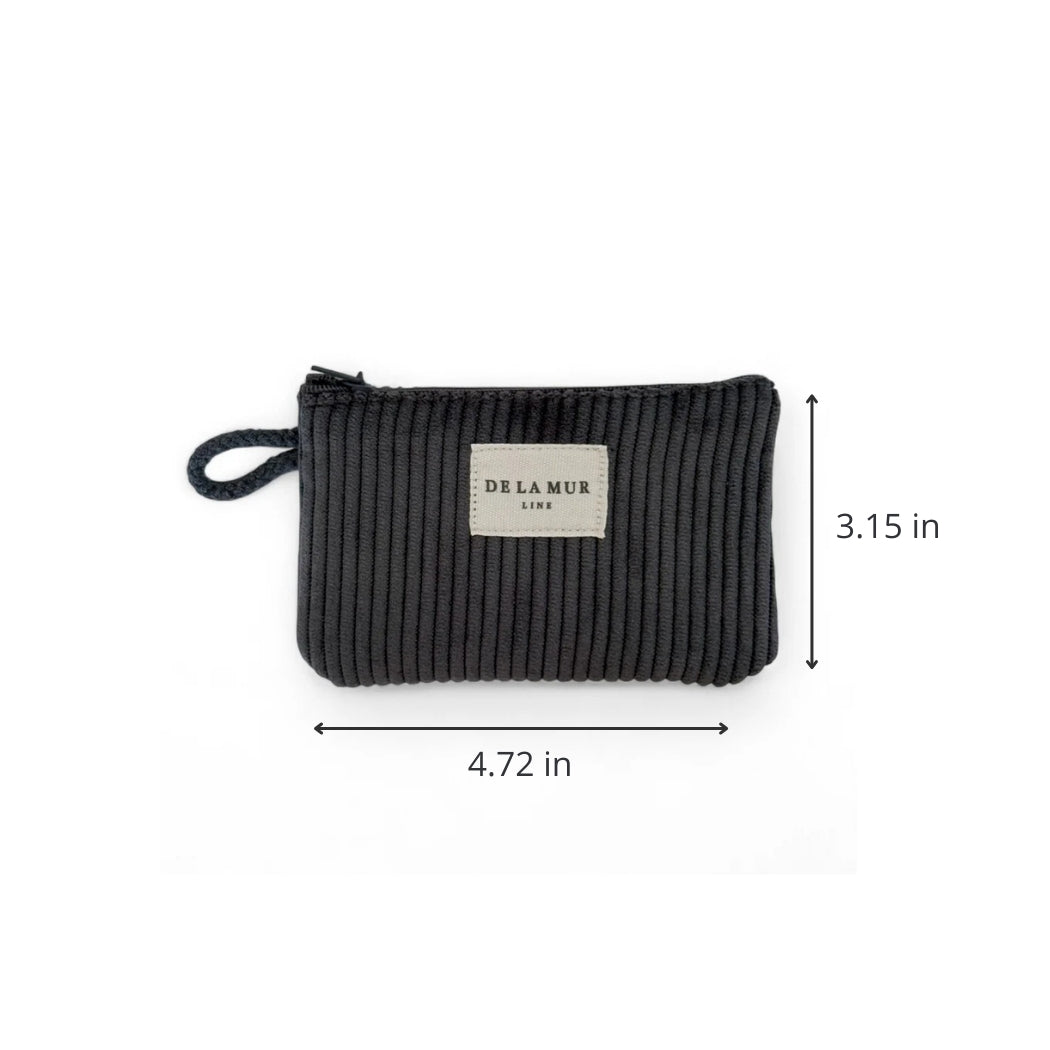 DE LA MUR gray corduroy coin purse dimensions diagram, 4.72 x 3.15 in