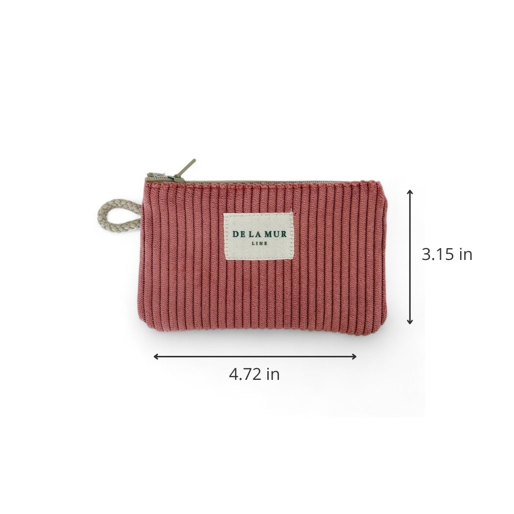 DE LA MUR coral corduroy coin purse dimensions diagram, 4.72 x 3.15 in