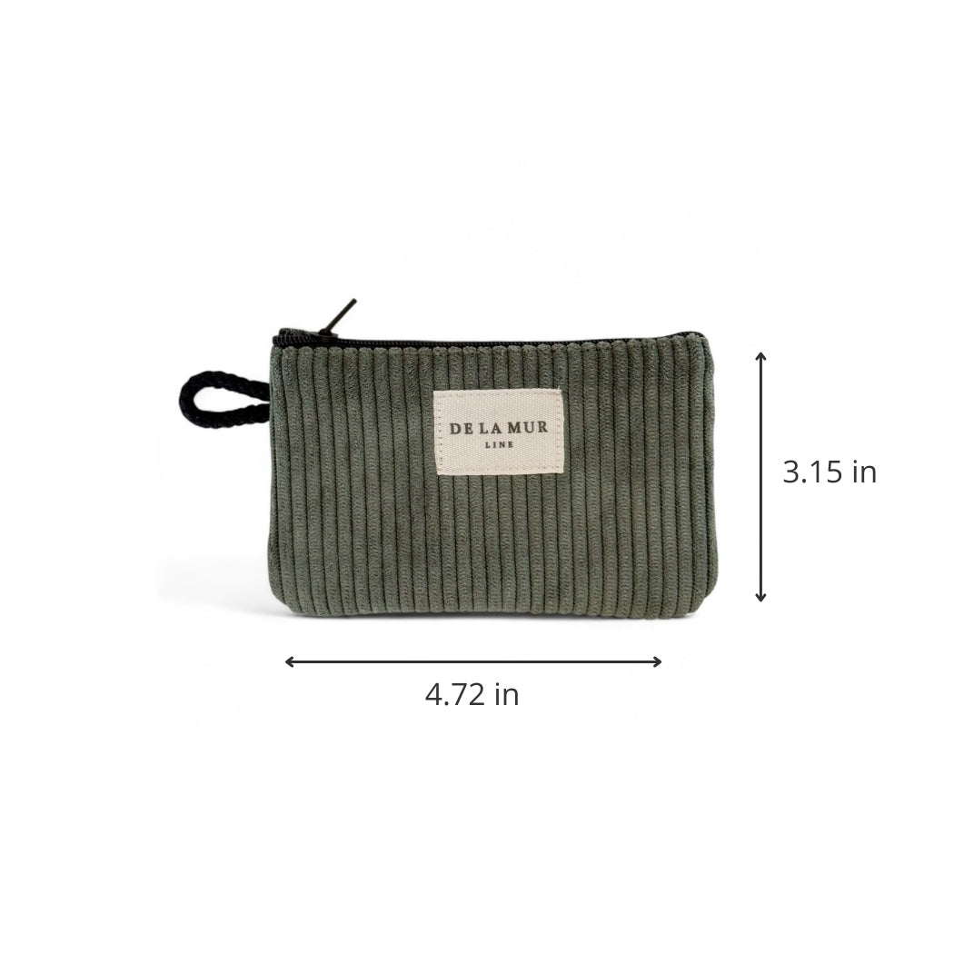 DE LA MUR green corduroy coin purse dimensions diagram, 4.72 x 3.15 in