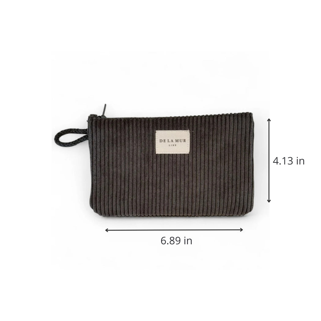 DE LA MUR gray corduroy coin purse dimensions diagram, 6.89 by 4.13 inches