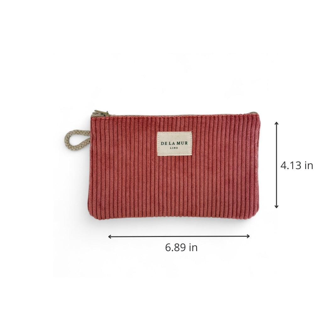 DE LA MUR coral corduroy coin purse dimensions diagram, 6.89 by 4.13 inches