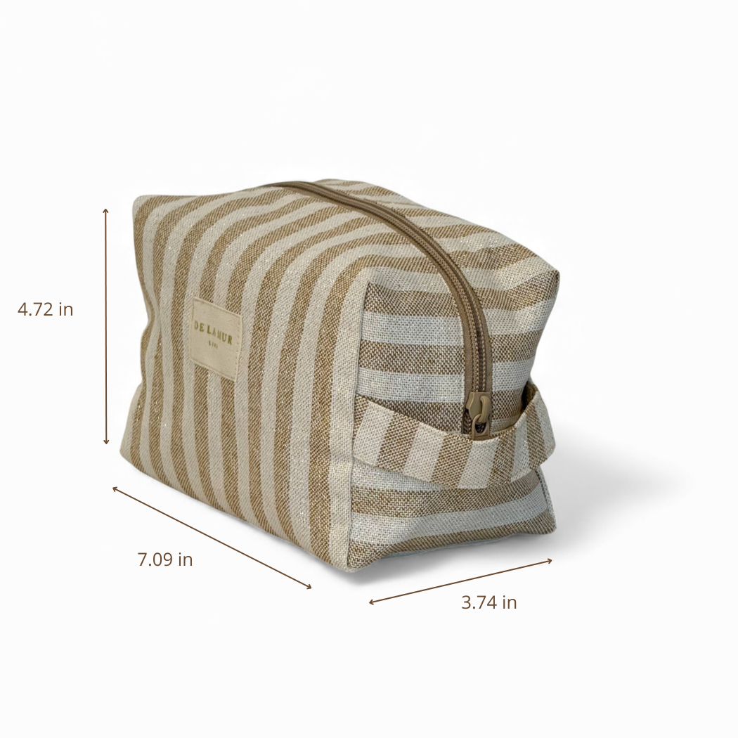 DE LA MUR Lumos striped makeup bag dimensions diagram in inches