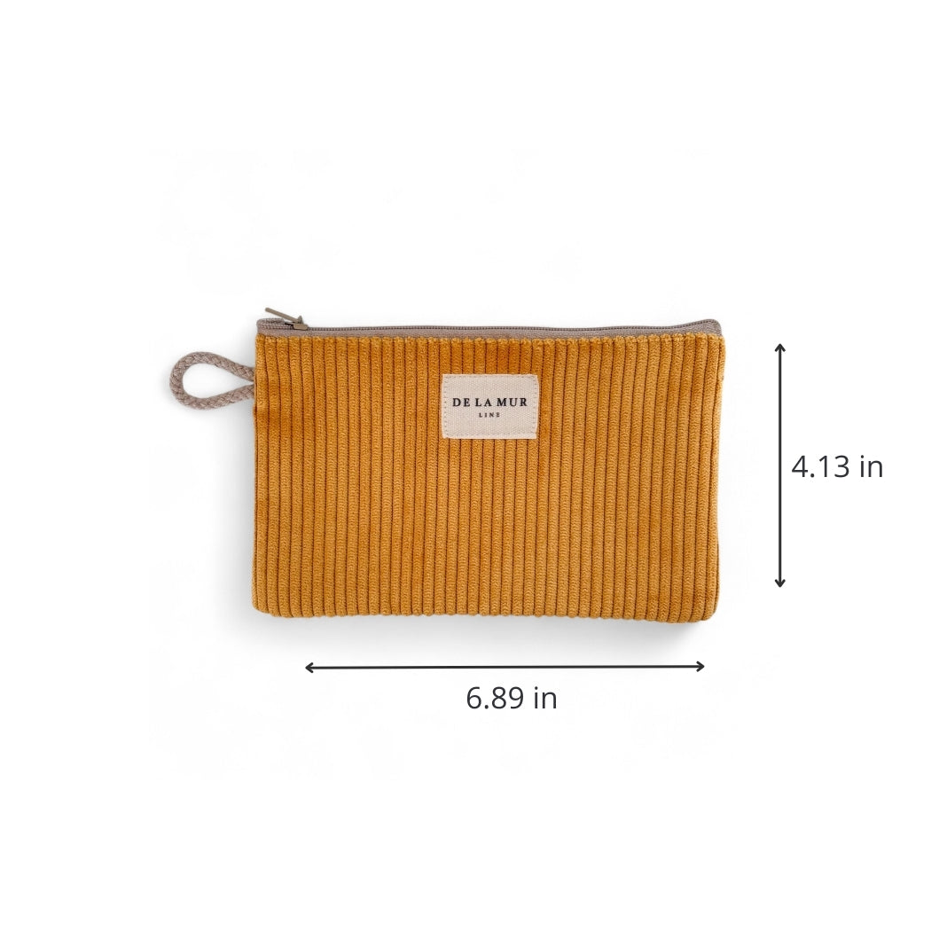 DE LA MUR Taz mustard corduroy makeup bag dimensions diagram, 6.89 x 4.13 in