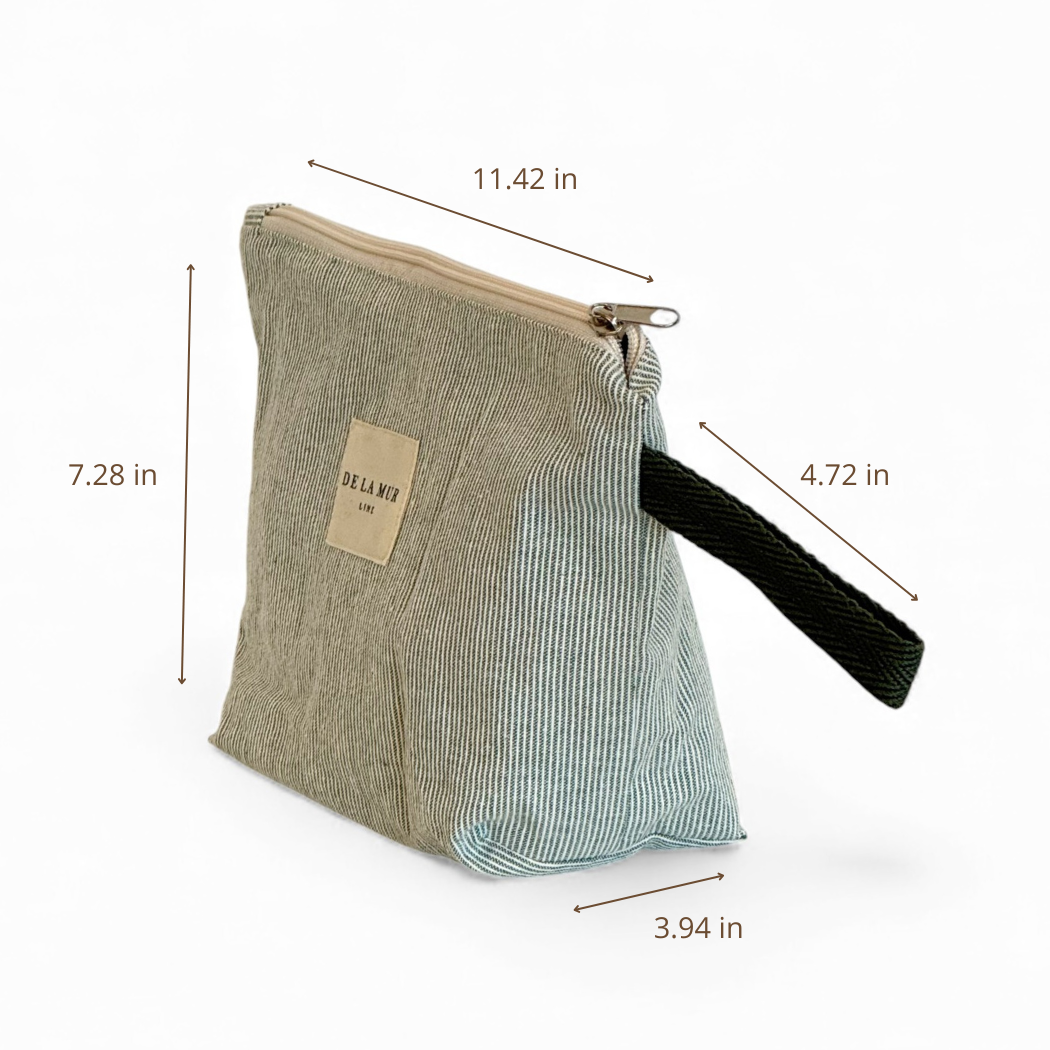DE LA MUR Teo striped makeup bag dimensions diagram in inches
