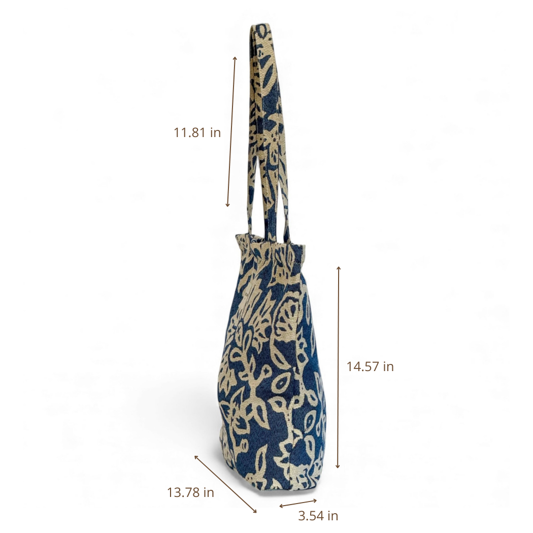 DE LA MUR Akay floral jacquard bag dimensions diagram in inches