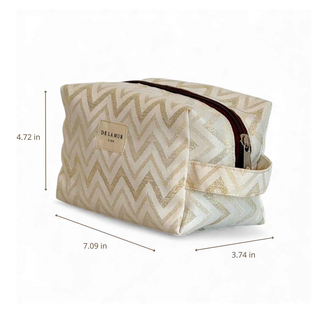 DE LA MUR Zigzag makeup bag dimensions diagram in inches