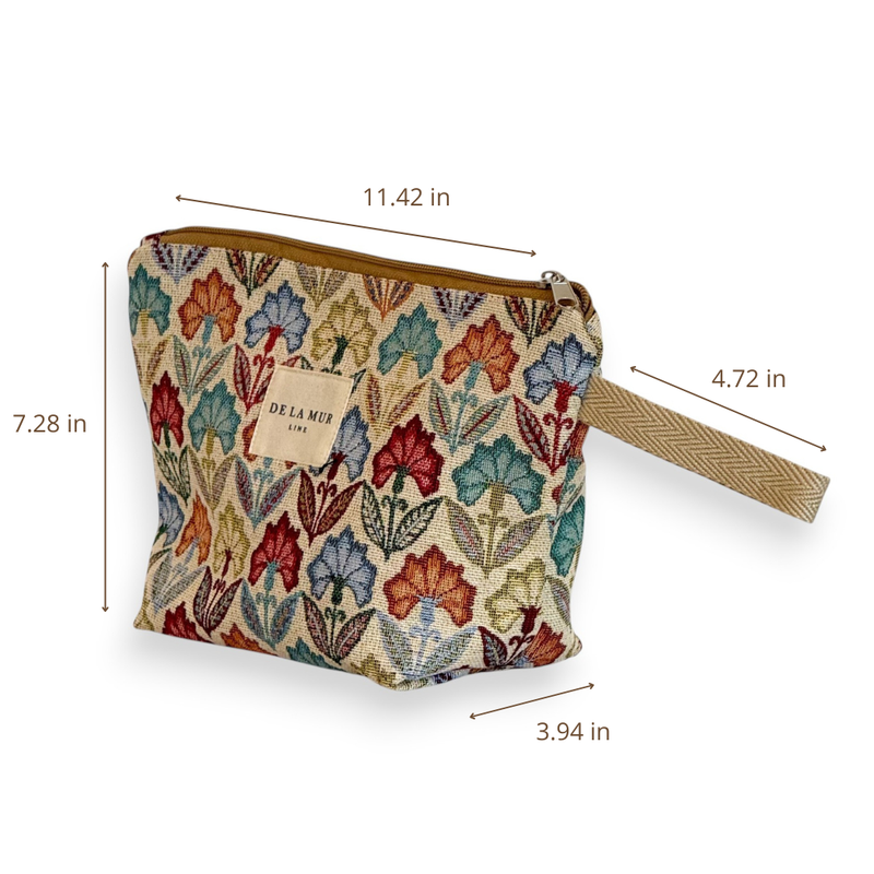DE LA MUR Flora makeup bag dimensions diagram in inches
