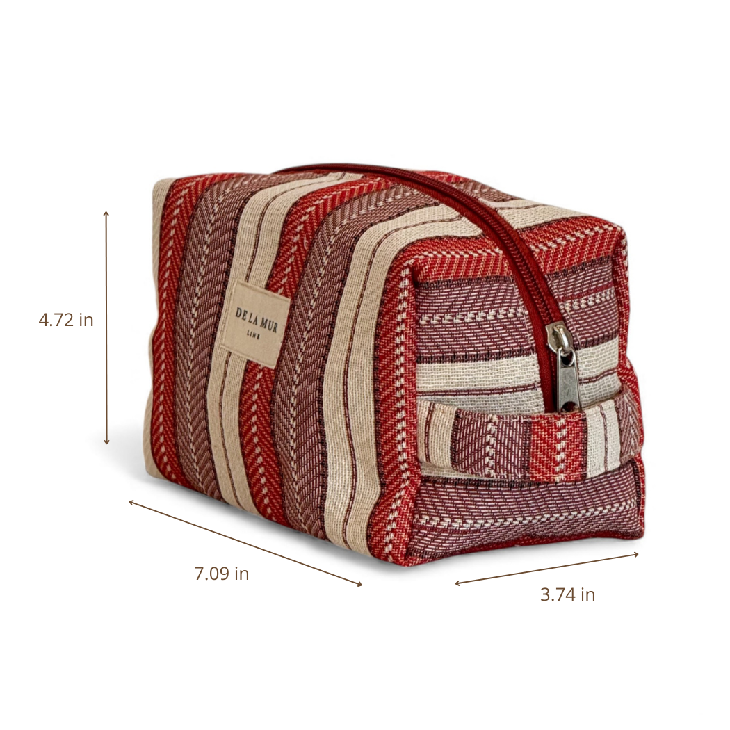 Striped Jacquard Squared Makeup Bag – Burgundy & Cream (Make)