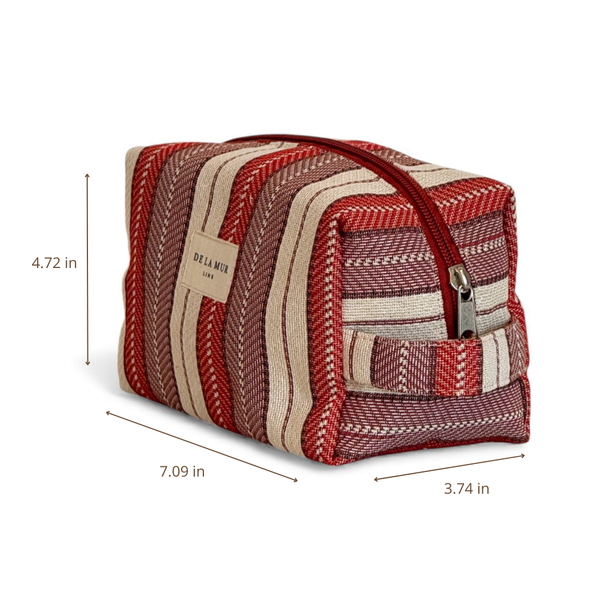 Striped Jacquard Squared Makeup Bag - Burgundy & Lilac (Make)