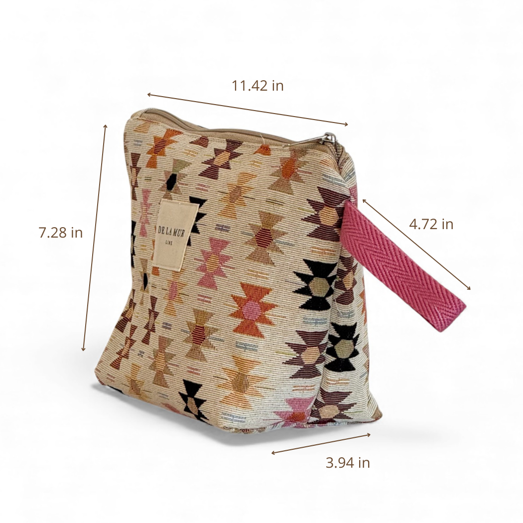 DE LA MUR Royal geometric makeup bag dimensions diagram in inches