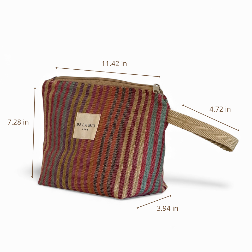 DE LA MUR Maria striped jacquard makeup bag dimensions diagram in inches