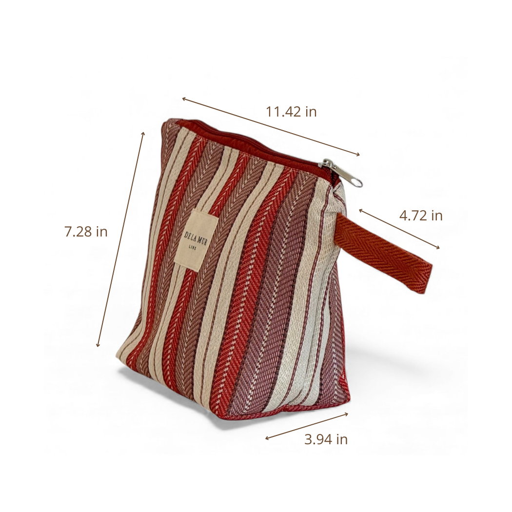 DE LA MUR Make striped jacquard makeup bag dimensions diagram in inches
