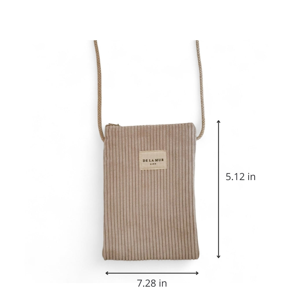 DE LA MUR corduroy phone sleeve dimensions diagram, 7.28 x 5.12 in
