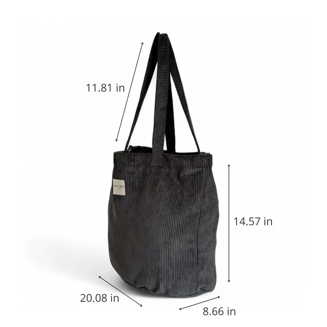 DE LA MUR Boni corduroy tote bag dimensions diagram in inches
