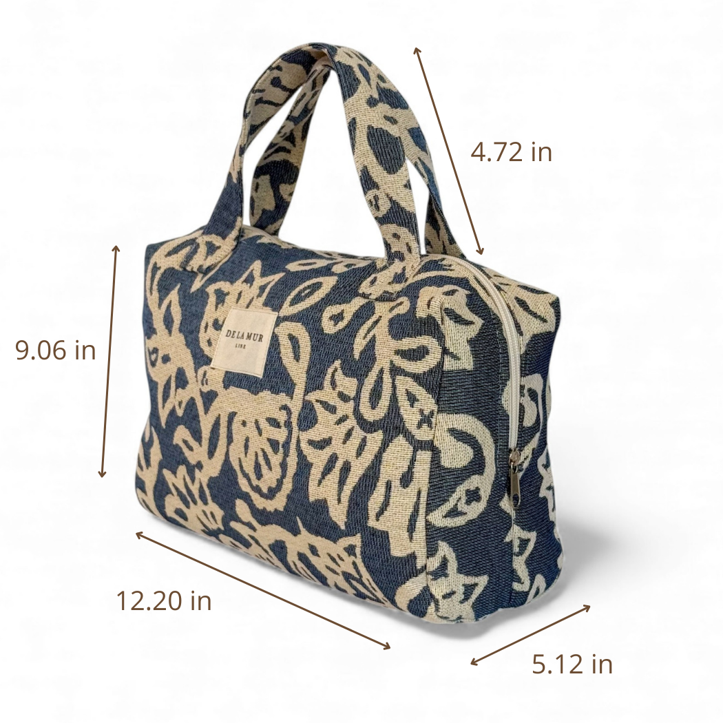DE LA MUR Akay extra large makeup bag dimensions diagram in inches