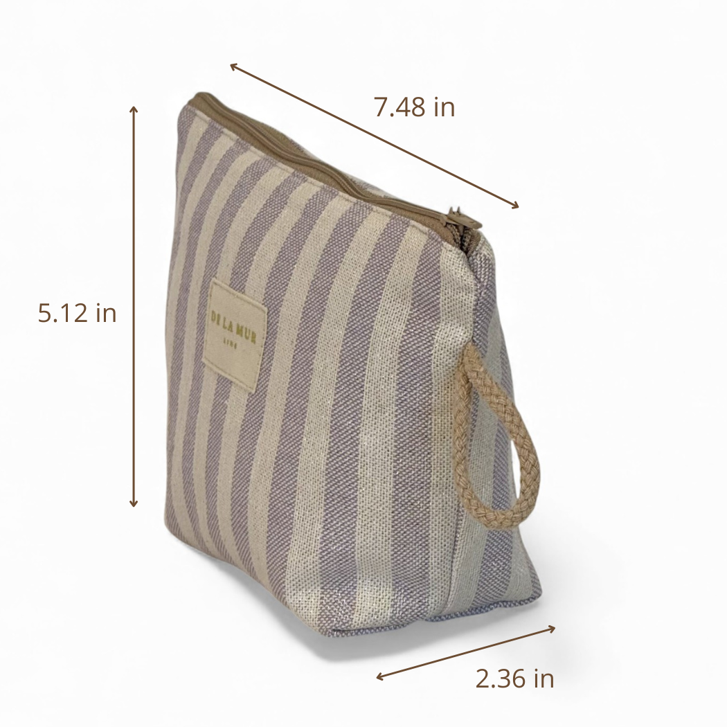 DE LA MUR Lulil makeup bag dimensions diagram in inches, 7.48 x 5.12 x 2.36