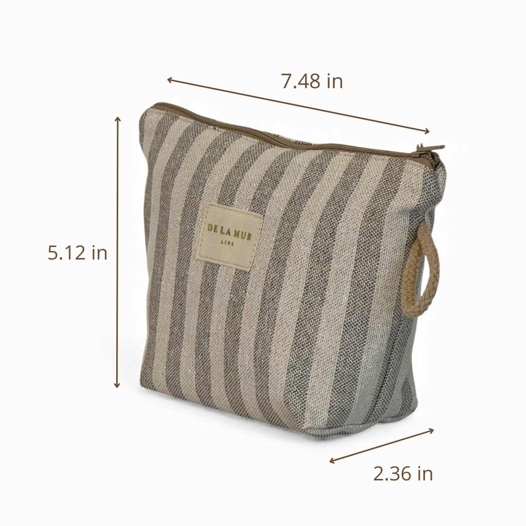 DE LA MUR Lugris makeup bag dimensions diagram in inches, 7.48 x 5.12 x 2.36