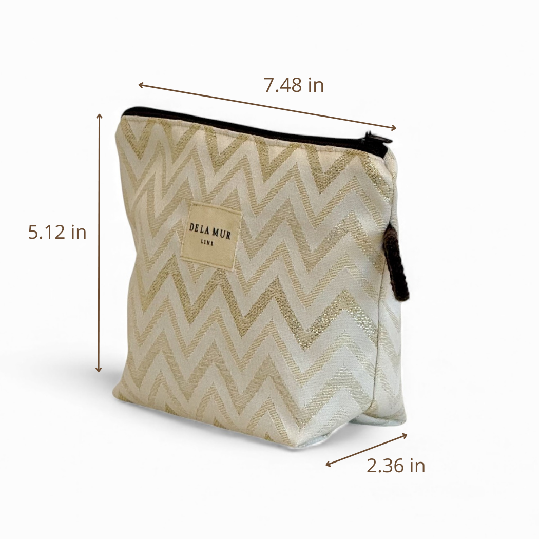 DE LA MUR Astro zigzag small makeup bag dimensions diagram in inches
