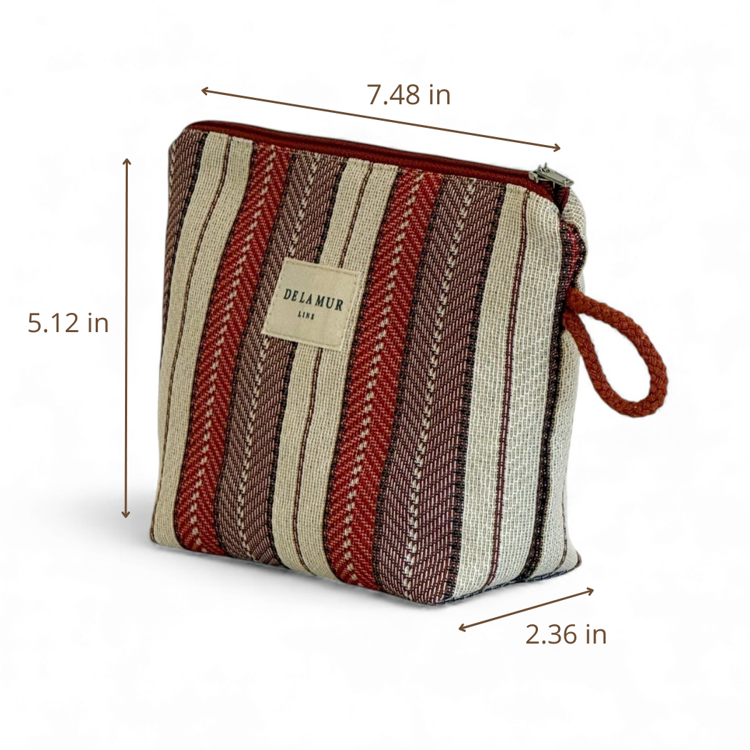 DE LA MUR Make makeup bag dimensions diagram in inches, 7.48 x 5.12 x 2.36