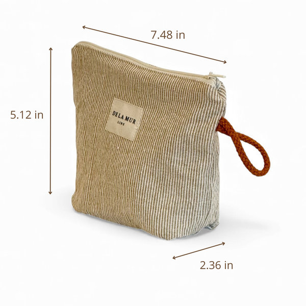 Striped Jacquard Small Makeup Bag – Olive & Cream (Foz)