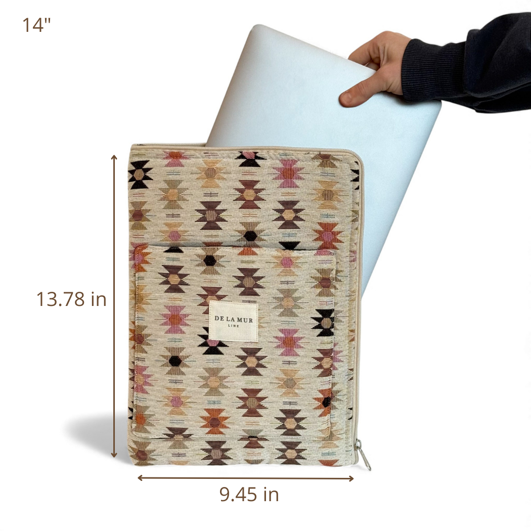 DE LA MUR Royal laptop bag dimensions diagram, 14 inch size in inches