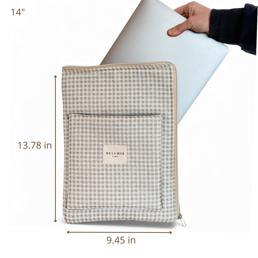 DE LA MUR Vison laptop bag dimensions diagram, 14 inch size in inches