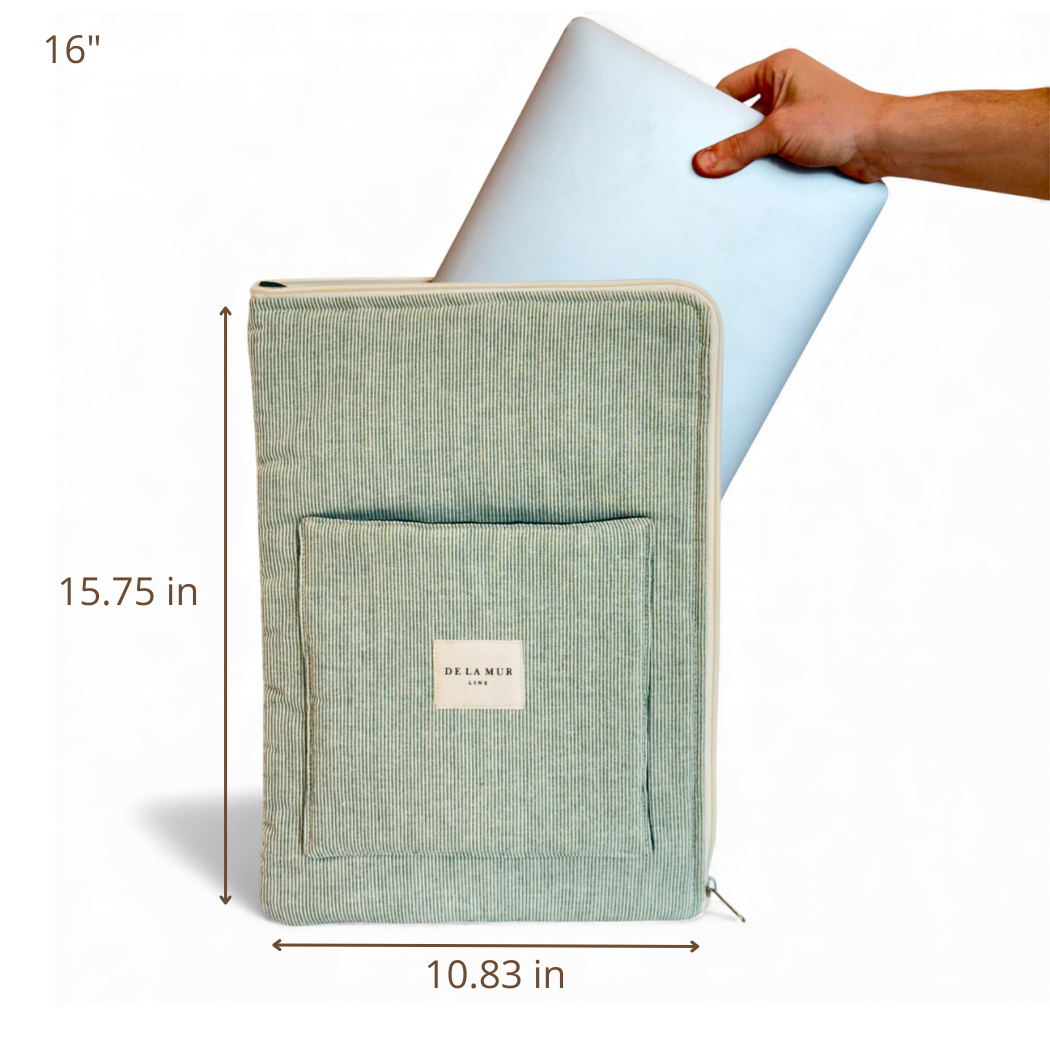 DE LA MUR Teo laptop bag dimensions diagram, 16 inch size in inches