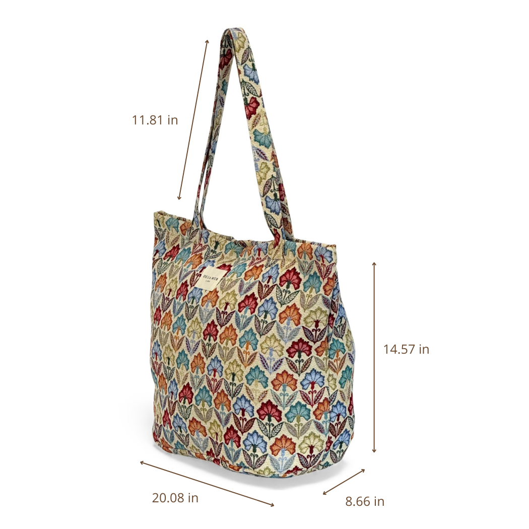 DE LA MUR Flora zippered tote dimensions diagram in inches