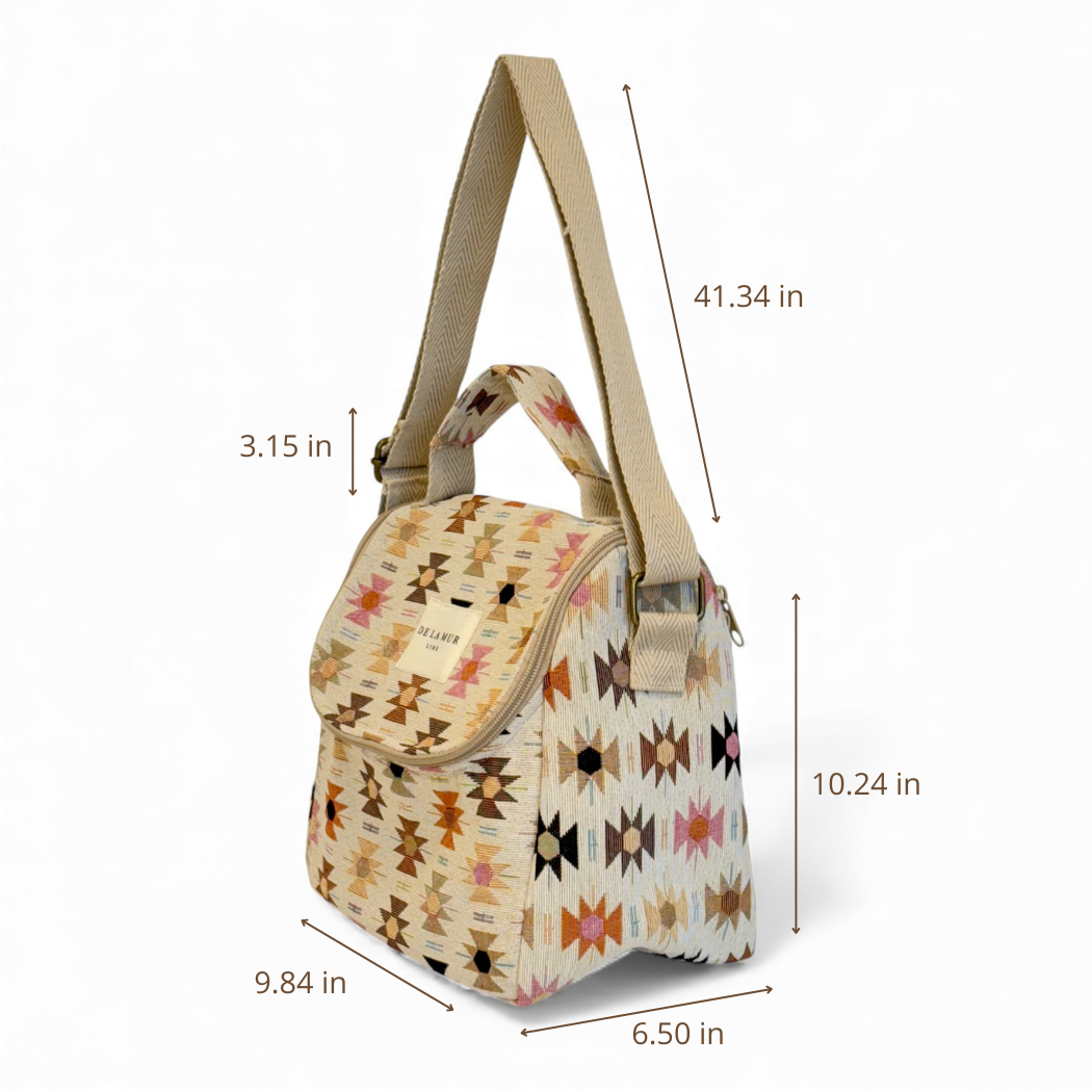 DE LA MUR Royal lunch bag dimensions diagram in inches, side view