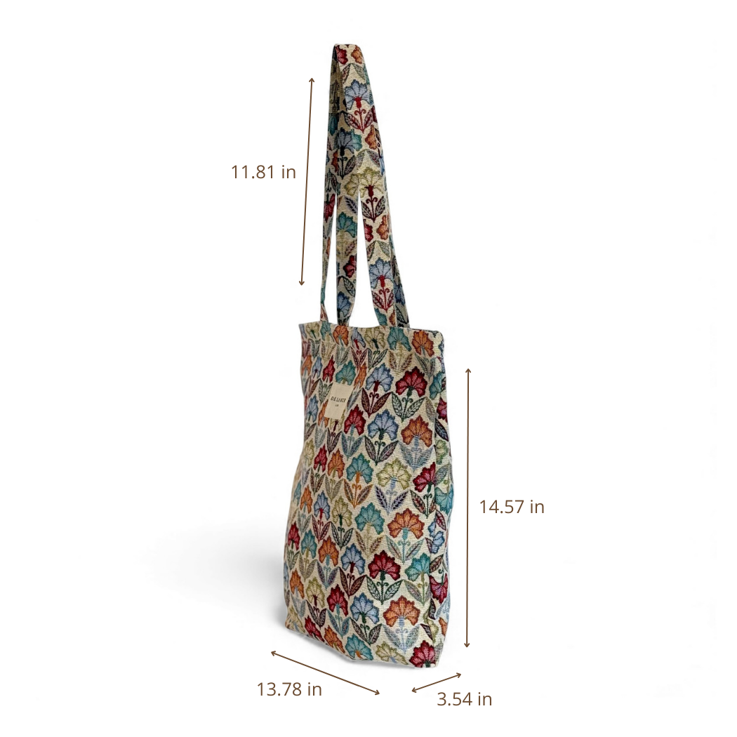 DE LA MUR multicolor floral bag dimensions diagram in inches